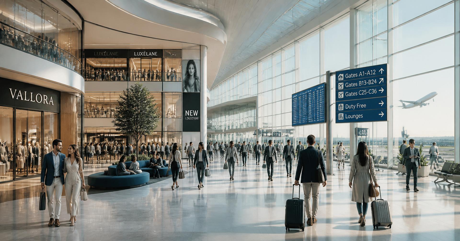 Modern shopping and airport concourse with visitors